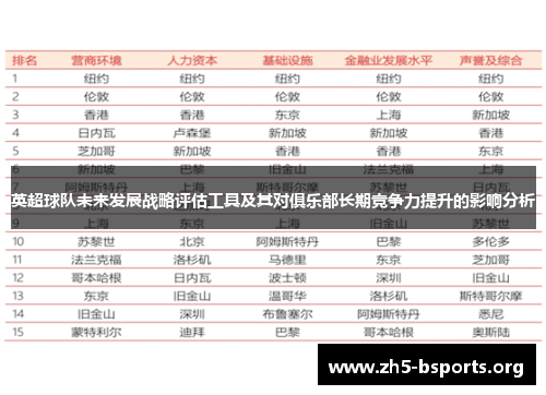 英超球队未来发展战略评估工具及其对俱乐部长期竞争力提升的影响分析